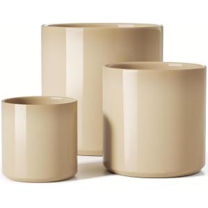 imageLE TAUCI Ceramic Pots for Plants 1086 Inch Indoor Plant Pots Modern Planters for Indoor Plants Home Office Cylinder Planters with Drainage Hole and Plug Set of 3 BlackReactive Glaze Cloud Cream