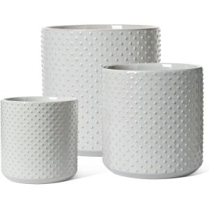 imageLE TAUCI Ceramic Pots for Plants 1086 Inch Indoor Plant Pots Modern Planters for Indoor Plants Home Office Cylinder Planters with Drainage Hole and Plug Set of 3 BlackGlaze Star Gray