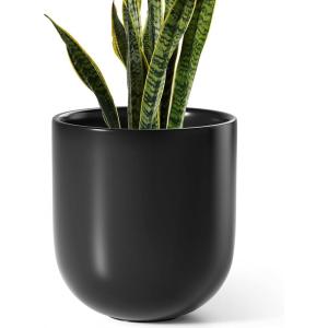 image:imageLE TAUCI 8 Inch Plant Pot Ceramic Pot with Drainage Hole amp Rubber Plug Indoor Planter for Herbs amp Small Houseplants Cylinder Planter for Home Office Neutral GrayBlack