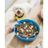image:imageLE TAUCI Ceramic Slow Feeder Dog Bowls Elevated 3 Cup Raised Bowl with Wooden Stand for Medium Large Breed Slow Down Eating Puzzle Dog Food Bowl Star YellowVortex Blue