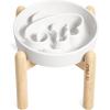 image:imageLE TAUCI Ceramic Slow Feeder Dog Bowls Elevated 3 Cup Raised Bowl with Wooden Stand for Medium Large Breed Slow Down Eating Puzzle Dog Food Bowl Star YellowAngle WhiteStand