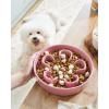 image:imageLE TAUCI Ceramic Slow Feeder Dog Bowls Elevated 3 Cup Raised Bowl with Wooden Stand for Medium Large Breed Slow Down Eating Puzzle Dog Food Bowl Star YellowPink Bloom