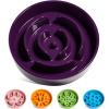 image:imageLE TAUCI Ceramic Slow Feeder Dog Bowls Elevated 3 Cup Raised Bowl with Wooden Stand for Medium Large Breed Slow Down Eating Puzzle Dog Food Bowl Star YellowMaze Purple
