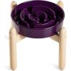 image:imageLE TAUCI Ceramic Slow Feeder Dog Bowls Elevated 3 Cup Raised Bowl with Wooden Stand for Medium Large Breed Slow Down Eating Puzzle Dog Food Bowl Star YellowMaze PurpleStand