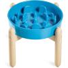 image:imageLE TAUCI Ceramic Slow Feeder Dog Bowls Elevated 3 Cup Raised Bowl with Wooden Stand for Medium Large Breed Slow Down Eating Puzzle Dog Food Bowl Star YellowVortex BlueStand