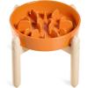 image:imageLE TAUCI Ceramic Slow Feeder Dog Bowls Elevated 3 Cup Raised Bowl with Wooden Stand for Medium Large Breed Slow Down Eating Puzzle Dog Food Bowl Star YellowSun OrangeStand