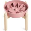 image:imageLE TAUCI Ceramic Slow Feeder Dog Bowls Elevated 3 Cup Raised Bowl with Wooden Stand for Medium Large Breed Slow Down Eating Puzzle Dog Food Bowl Star YellowPink BloomStand