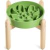image:imageLE TAUCI Ceramic Slow Feeder Dog Bowls Elevated 3 Cup Raised Bowl with Wooden Stand for Medium Large Breed Slow Down Eating Puzzle Dog Food Bowl Star YellowClover GreenStand