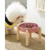 image:imageLE TAUCI Ceramic Slow Feeder Dog Bowls Elevated 3 Cup Raised Bowl with Wooden Stand for Medium Large Breed Slow Down Eating Puzzle Dog Food Bowl Star YellowPink BloomStand