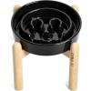 image:imageLE TAUCI Ceramic Slow Feeder Dog Bowls Elevated 3 Cup Raised Bowl with Wooden Stand for Medium Large Breed Slow Down Eating Puzzle Dog Food BowlSkull BlackSkull BlackStand