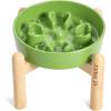 image:imageLE TAUCI Ceramic Slow Feeder Dog Bowls Elevated 3 Cup Raised Bowl with Wooden Stand for Medium Large Breed Slow Down Eating Puzzle Dog Food Bowl Star YellowClover GreenStand