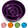 image:imageLE TAUCI Ceramic Slow Feeder Dog Bowls Elevated 3 Cup Raised Bowl with Wooden Stand for Medium Large Breed Slow Down Eating Puzzle Dog Food Bowl Star YellowMaze Purple