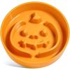 image:imageLE TAUCI Ceramic Slow Feeder Dog Bowls Elevated 3 Cup Raised Bowl with Wooden Stand for Medium Large Breed Slow Down Eating Puzzle Dog Food BowlSkull BlackPumpkin Orange