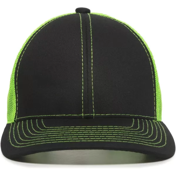 imageOutdoor Cap Structured Mesh Back Trucker CapBlackNeon Green