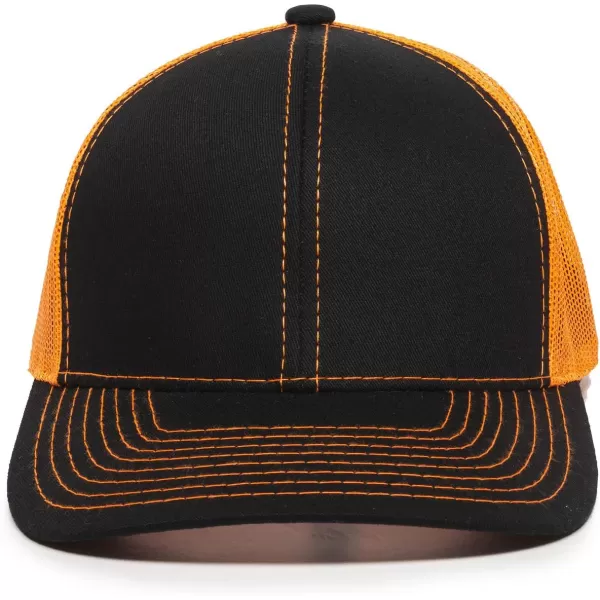 imageOutdoor Cap Structured Mesh Back Trucker CapBlackNeon Orange