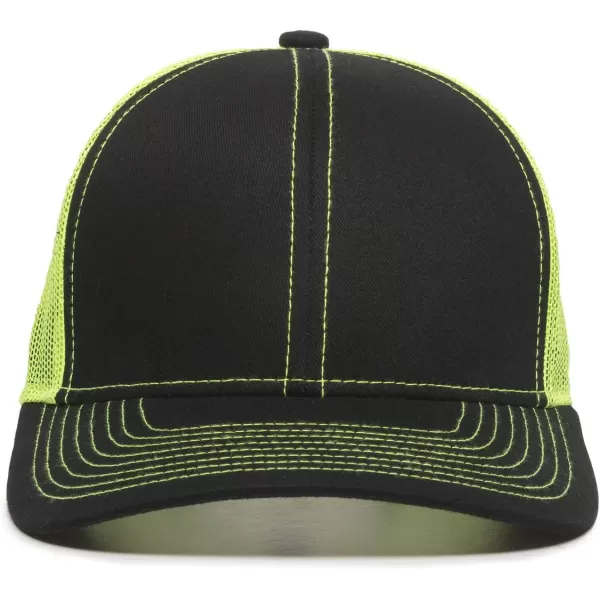 imageOutdoor Cap Structured Mesh Back Trucker CapBlackNeon Yellow