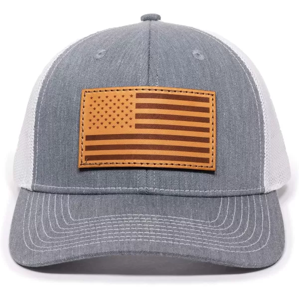 imageAmerican Flag USA Genuine Leather Patch Mesh Back Trucker Hat  Adjustable Snapback Baseball Cap for Men ampamp Women
