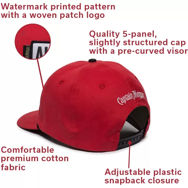 imageCaptain Morgan Ahoy Patch Watermark Pattern Hat  Adjustable Snapback Red Baseball Cap for Men ampamp Women