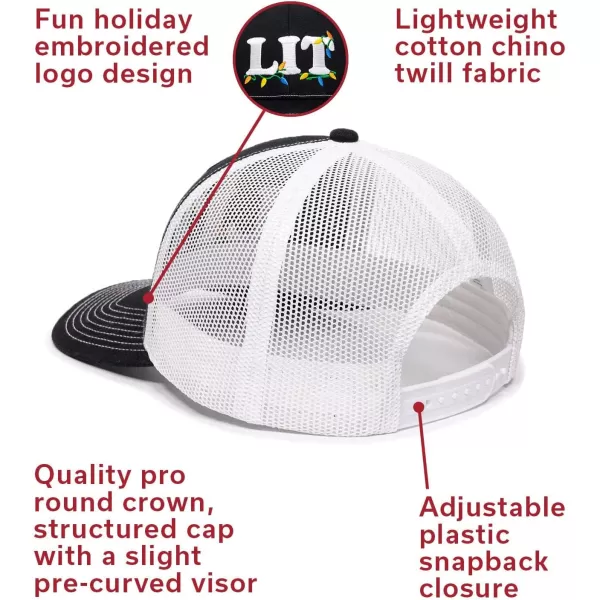 imageLIT Christmas Lights Embroidered Mesh Back Trucker Hat  Adjustable Snapback Black Christmas Party Baseball Cap for Men ampamp Women