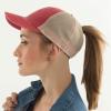imageLadies Fit Blank Heavy Washed Soft Cotton Twill Structured Ponytail Mesh Back Hat  Adjustable Size Baseball Cap for WomenRed