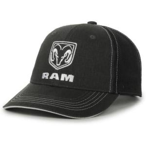 imageRam Trucks Ram Logo Trucker Hat for Men  Structured Cotton Twill Baseball Cap with Mesh Back Adjustable Snapback Black