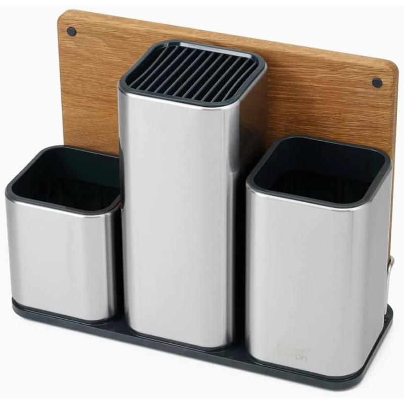 imageJoseph Joseph CounterStore Kitchen Utensil Holder Knife Block and Cutting Board Set Stainless SteelStainless Steel