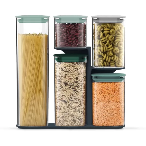 imageJoseph Joseph Podium Dry Food Storage Container Set with Stand 5piece GrayGreen