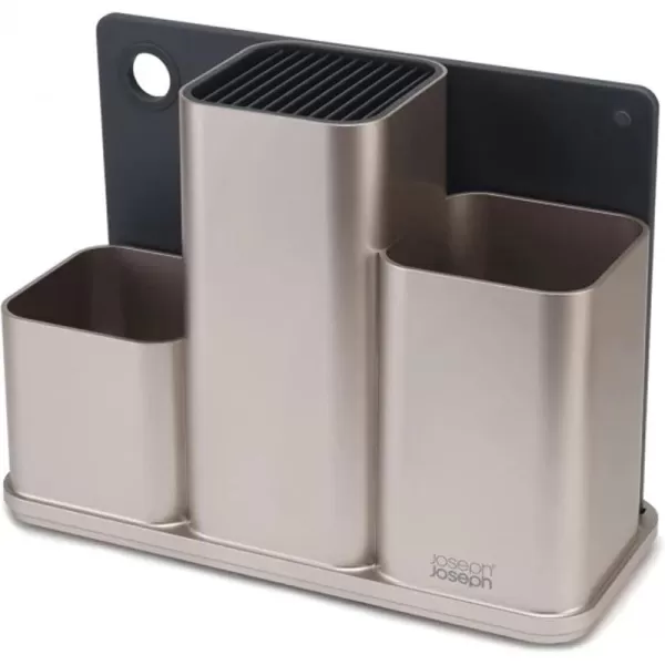 imageJoseph Joseph CounterStore Kitchen Utensil Holder Knife Block and Cutting Board Set Stainless SteelSilver Plastic