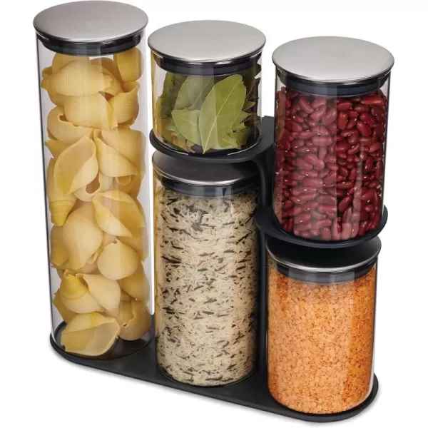 imageJoseph Joseph Podium Dry Food Storage Container Set with Stand 5piece GrayBlack