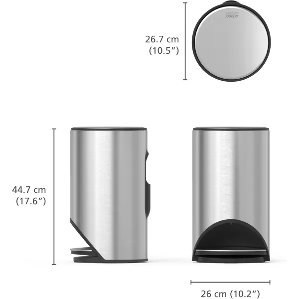 imageJoseph Joseph Arc 10L26 Gallon Slimline Trash Can Bin with Easy Push Pedal Liner Pocket SoftClose Lid FingerprintProof Removable Inner Bucket Stainless SteelStainless Steel