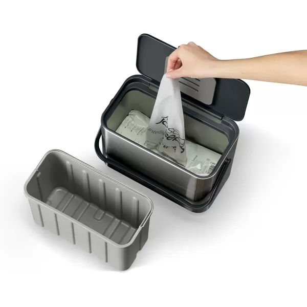 imageJoseph Joseph Collect 106 gallon4 Liters Stainless Steel Food Compost Bin with Handle Removable Inner Bucket and Bin Liners Storage Includes Odor Filter and 3x Bin Liners