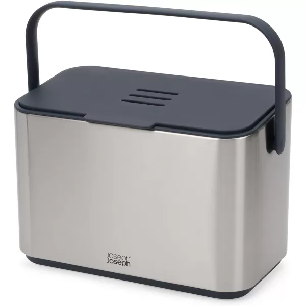 imageJoseph Joseph Collect 106 gallon4 Liters Stainless Steel Food Compost Bin with Handle Removable Inner Bucket and Bin Liners Storage Includes Odor Filter and 3x Bin Liners