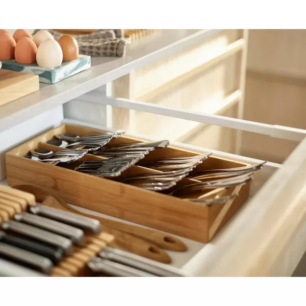 imageJoseph Joseph Drawer Store  Large Compact Cutlery Drawer Organizer 8 compartments Holds 48 Pieces Bamboo