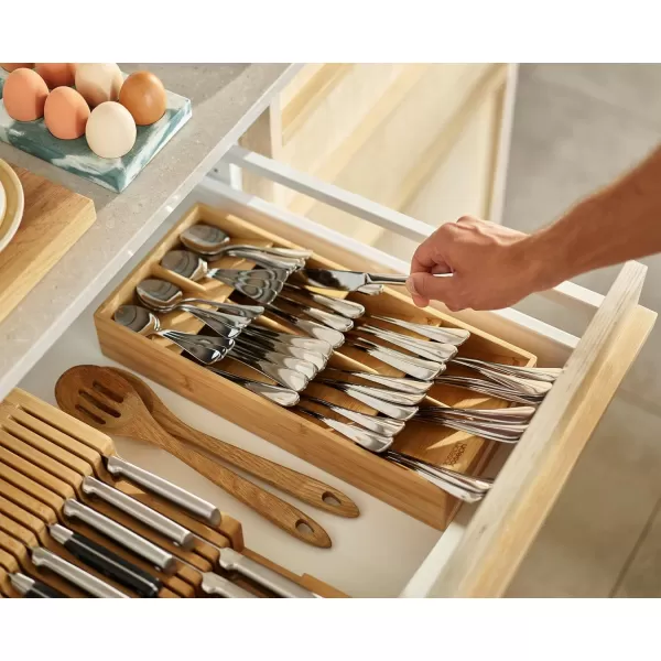 imageJoseph Joseph Drawer Store  Large Compact Cutlery Drawer Organizer 8 compartments Holds 48 Pieces Bamboo