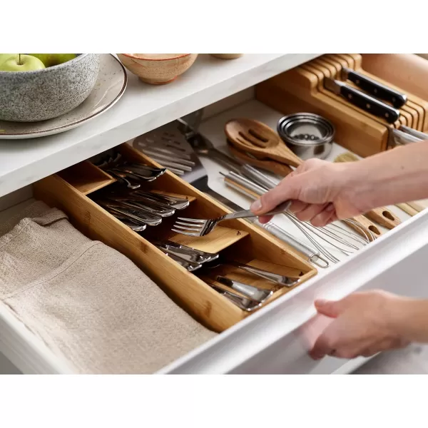 imageJoseph Joseph DrawerStore Compact Utensil Organizer For Kitchen Drawer Silverware Flatware Tray Small Bamboo