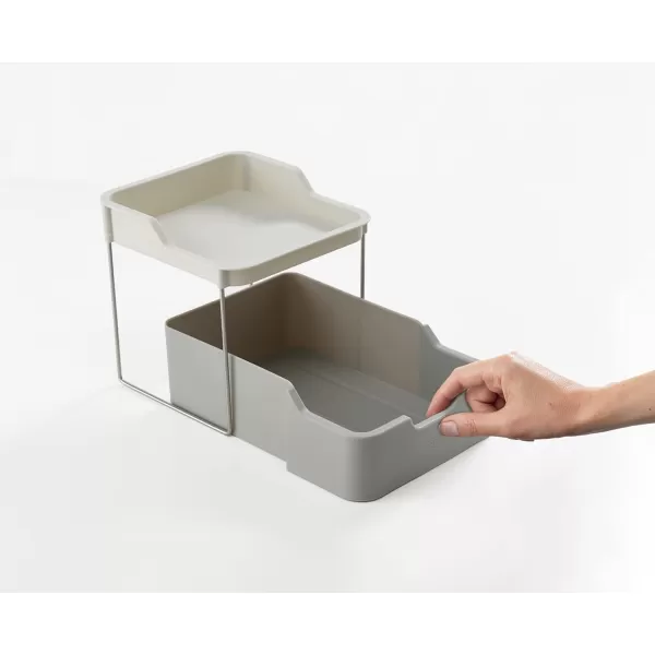 imageJoseph Joseph Duo 2tier Cupboard Organiser with Drawer Kitchen and Storage Organiser for Spices Packets and Cans GreyGrey