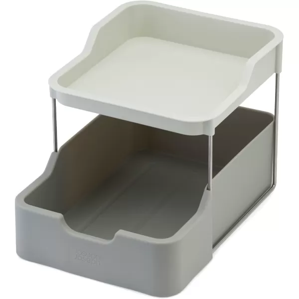imageJoseph Joseph Duo 2tier Cupboard Organiser with Drawer Kitchen and Storage Organiser for Spices Packets and Cans GreyGrey