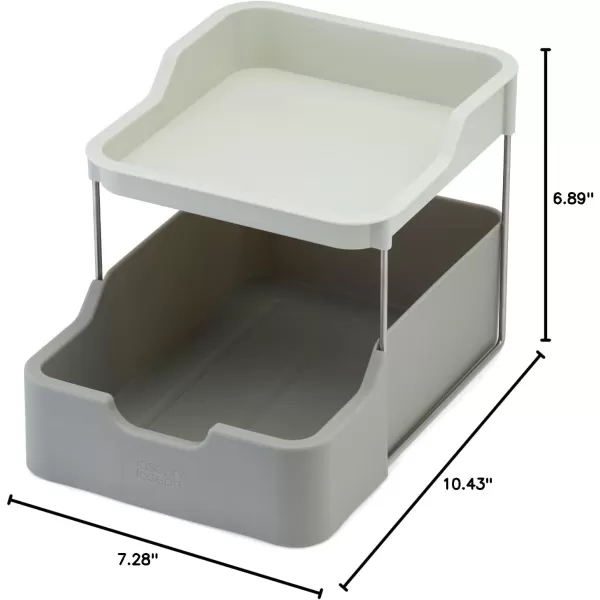 imageJoseph Joseph Duo 2tier Cupboard Organiser with Drawer Kitchen and Storage Organiser for Spices Packets and Cans GreyGrey