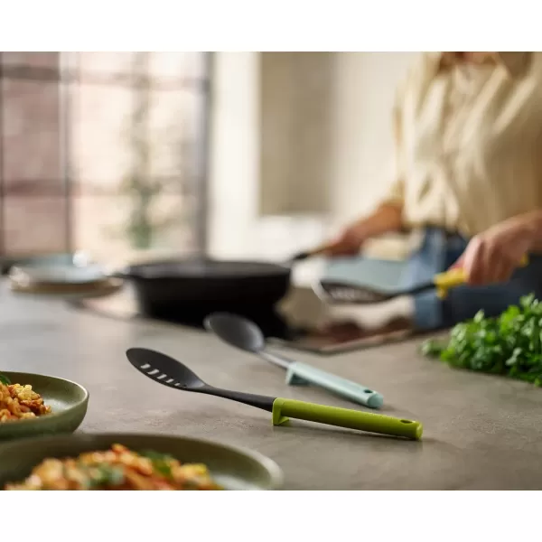 imageJoseph Joseph Duo 3Piece Utensil Set with Integrated Tool Rests ScratchFree Use on NonStick Cookware Includes Solid ampamp Slotted Spoons and Turner HeatResistant