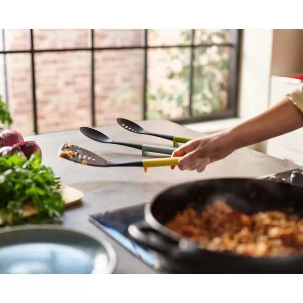 imageJoseph Joseph Duo 3Piece Utensil Set with Integrated Tool Rests ScratchFree Use on NonStick Cookware Includes Solid ampamp Slotted Spoons and Turner HeatResistant