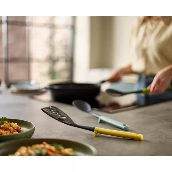 imageJoseph Joseph Duo 3Piece Utensil Set with Integrated Tool Rests ScratchFree Use on NonStick Cookware Includes Solid ampamp Slotted Spoons and Turner HeatResistant