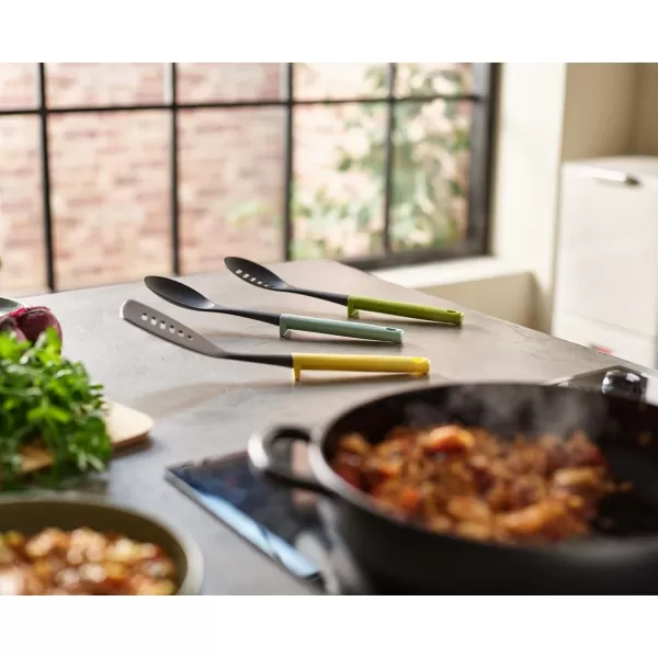 imageJoseph Joseph Duo 3Piece Utensil Set with Integrated Tool Rests ScratchFree Use on NonStick Cookware Includes Solid ampamp Slotted Spoons and Turner HeatResistant