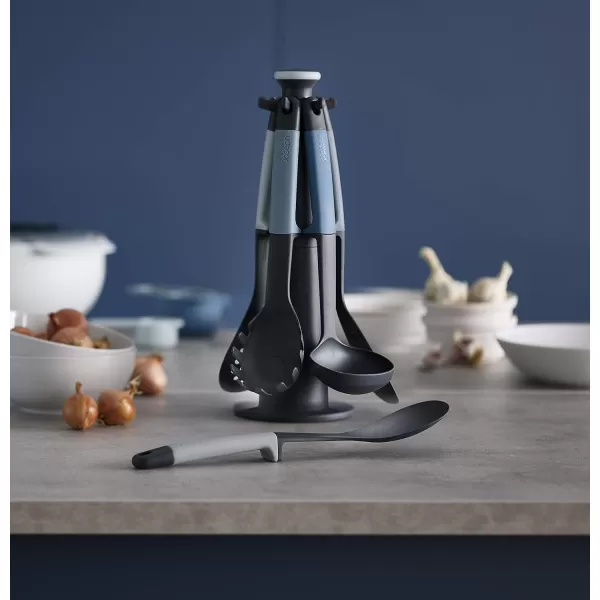 imageJoseph Joseph Elevate Carousel Nylon Kitchen Utensil Set with Rotating Storage Stand 6piece GrayBlue