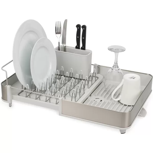 imageJoseph Joseph Extendable Dish Drying Rack with Dual Parts  Stainless Steel NonScratch Movable Utensil Drainer ampamp Drainage Spout GrayExpandable