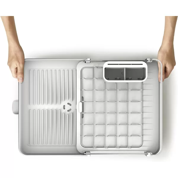 imageJoseph Joseph Extendable Dish Drying Rack with Dual Parts  Stainless Steel NonScratch Movable Utensil Drainer ampamp Drainage Spout GrayExpandable
