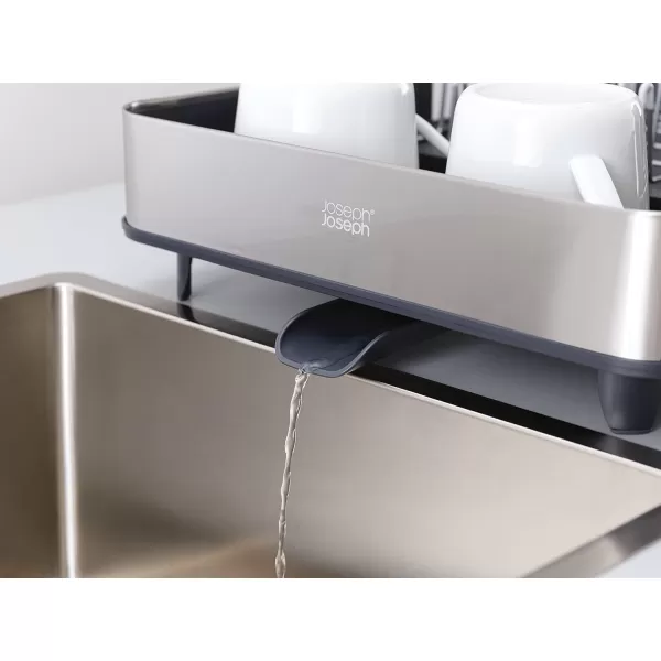 imageJoseph Joseph Extendable Dish Drying Rack with Dual Parts  Stainless Steel NonScratch Movable Utensil Drainer ampamp Drainage Spout GrayExpandable