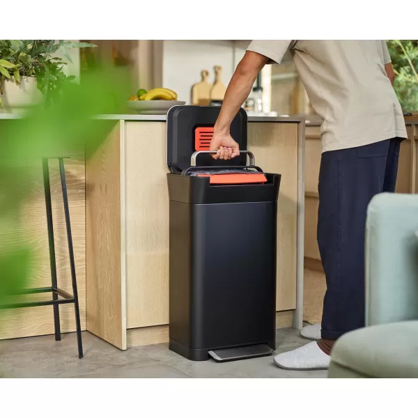 imageJoseph Joseph Intelligent Waste Titan Trash Can Compactor Kitchen Bin with Odour Filter Holds Up to 90L237 Gallons After Compaction Black 30L79 GallonsBlack