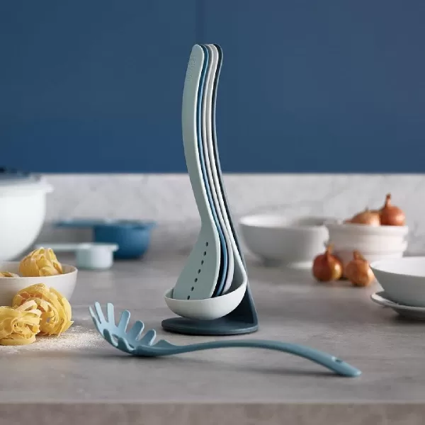 imageJoseph Joseph Nest 5 Compact Stacking Utensils kitchen tool set with magnetic storage stand organization dishwasher safe  BlackStainless SteelBlue