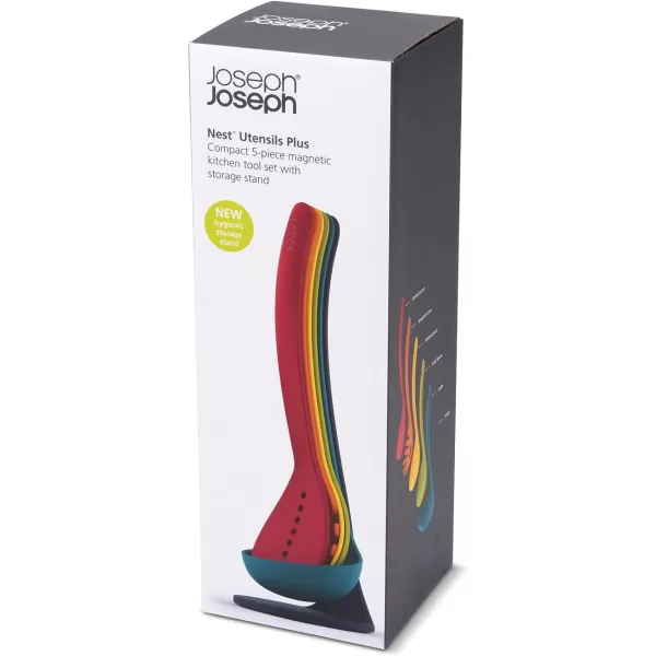 imageJoseph Joseph Nest 5 Compact Stacking Utensils kitchen tool set with magnetic storage stand organization dishwasher safe  BlackStainless SteelMulticolour