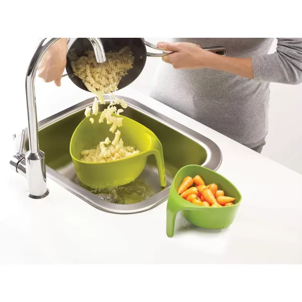imageJoseph Joseph Nest Colanders Stackable Set with EasyPour Corners and Vertical Handle 2piece GrayGreen